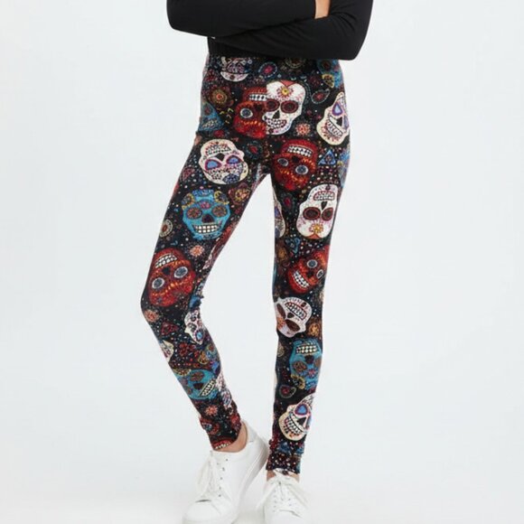 No Boundaries Dia De Los Muertos Day of the Dead Leggings Size 11-13 Skull Punk - Picture 1 of 4